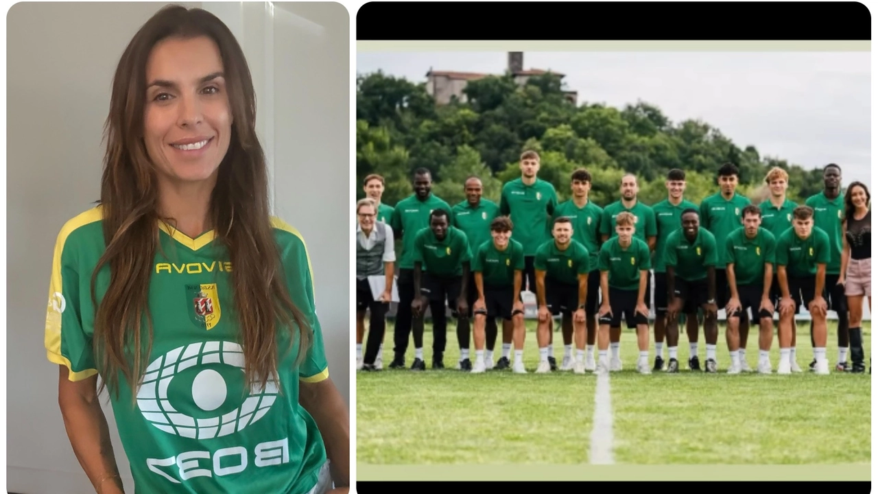 Elisabetta Canalis testimonial d’eccezione dell’Almè Calcio: la foto con la maglietta della squadra