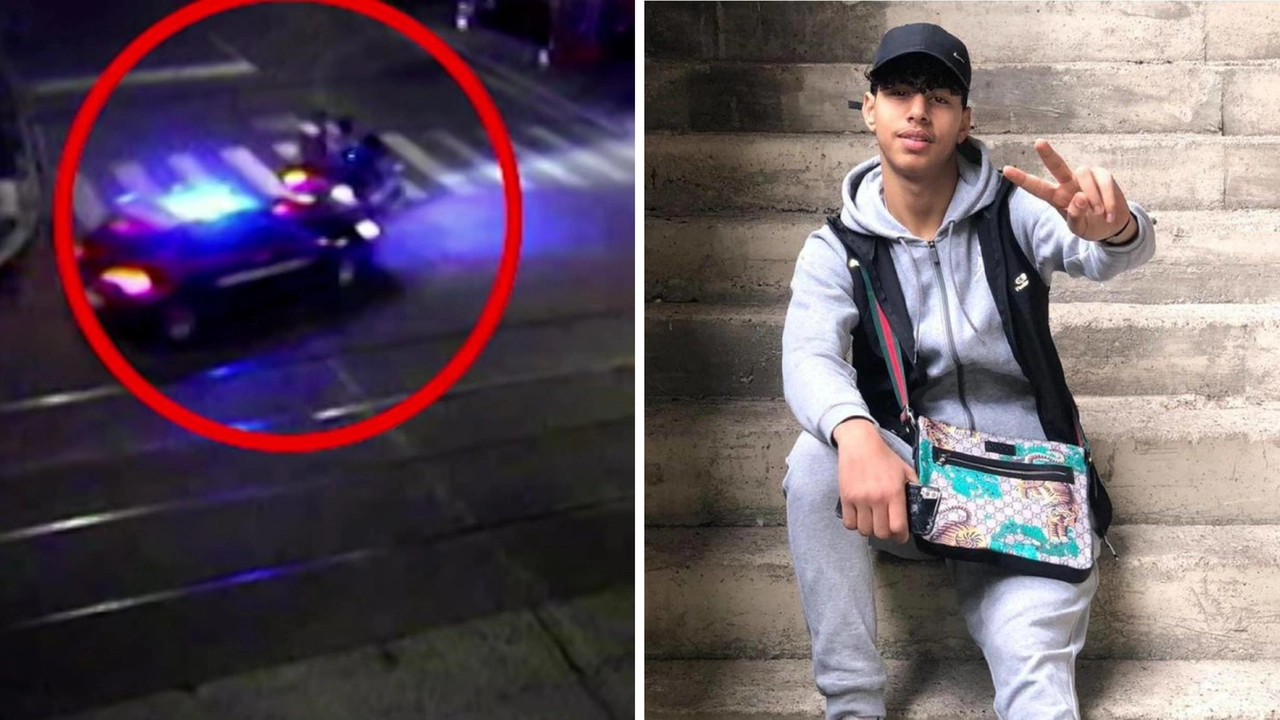 A sinistra, il fotogramma in cui si vede l'urto tra l'auto e la moto. A destra, Ramy Elgaml A sinistra, il fotogramma in cui si vede l'urto tra l'auto e la moto. A destra, Ramy Elgaml