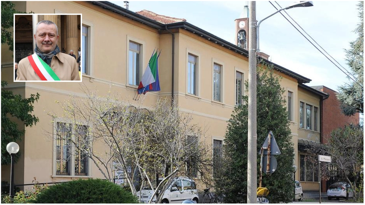 Il municipio di Cangrate; nel riquadro, l’ex sindaco di Nerviano Enrico Cozzi