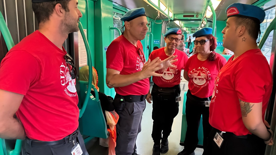 La presenza dei City Angels rasserena i passeggeri del tram e i cittadini che rientrano dal lavoro, facendo sentire... La presenza dei City Angels rasserena i passeggeri del tram e i cittadini che rientrano dal lavoro, facendo sentire...