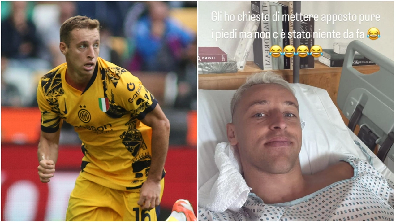 Davide Frattesi; a destra, lo scatto condiviso dalla camera dell'ospedale Davide Frattesi; a destra, lo scatto condiviso dalla camera dell'ospedale