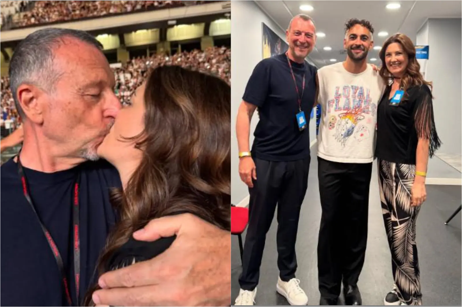 Amadeus e Giovanna Civitillo romantici a San Siro: selfie e baci al concerto di Marco Mengoni