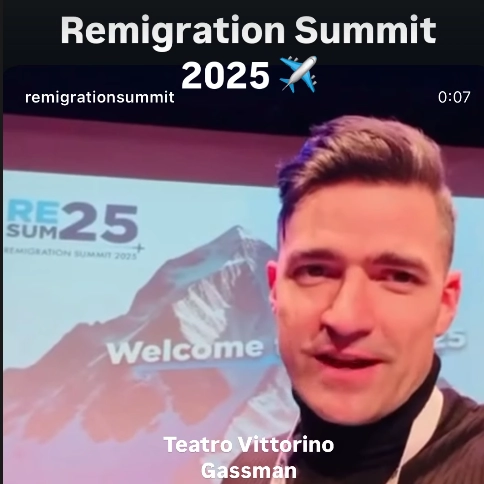 Martin Sellner in un frame del video pubblicato su Instagram all'apertura del summit di Gallarate