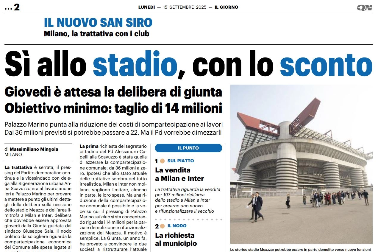 Il ritaglio de Il Giorno con l'anticipazione della sforbiciata sulle spese del Comune