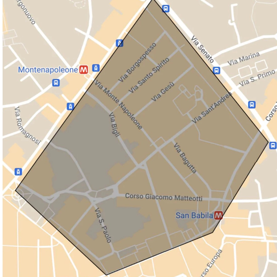 Il cuore del Quadrilatero della moda di Milano è compreso tra via Manzoni, via della Spiga, corso Venezia e via Monte Napoleone