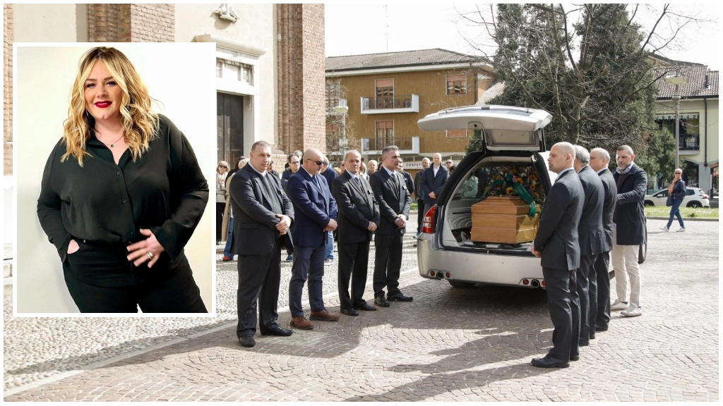 Il feretro all'arrivo sul sagrato della chiesa di Cernusco e nel riquadro Silvia Pizzi, scomparsa a 42 anni