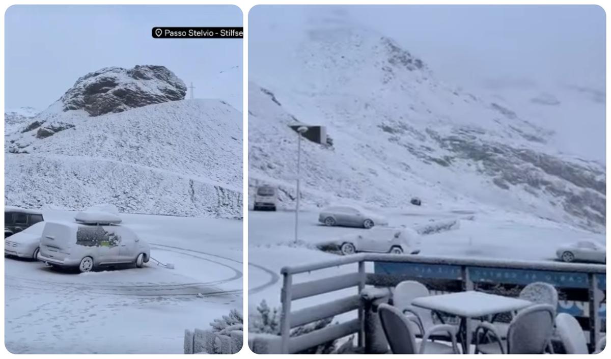 Spettacolare nevicata di fine agosto al Passo dello Stelvio, paesaggio imbiancato Spettacolare nevicata di fine agosto al Passo dello Stelvio, paesaggio imbiancato