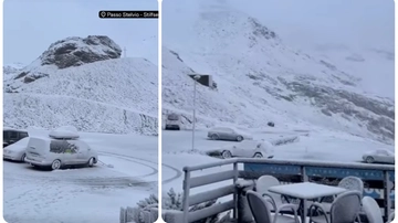 Spettacolare nevicata di fine agosto al Passo dello Stelvio, paesaggio imbiancato