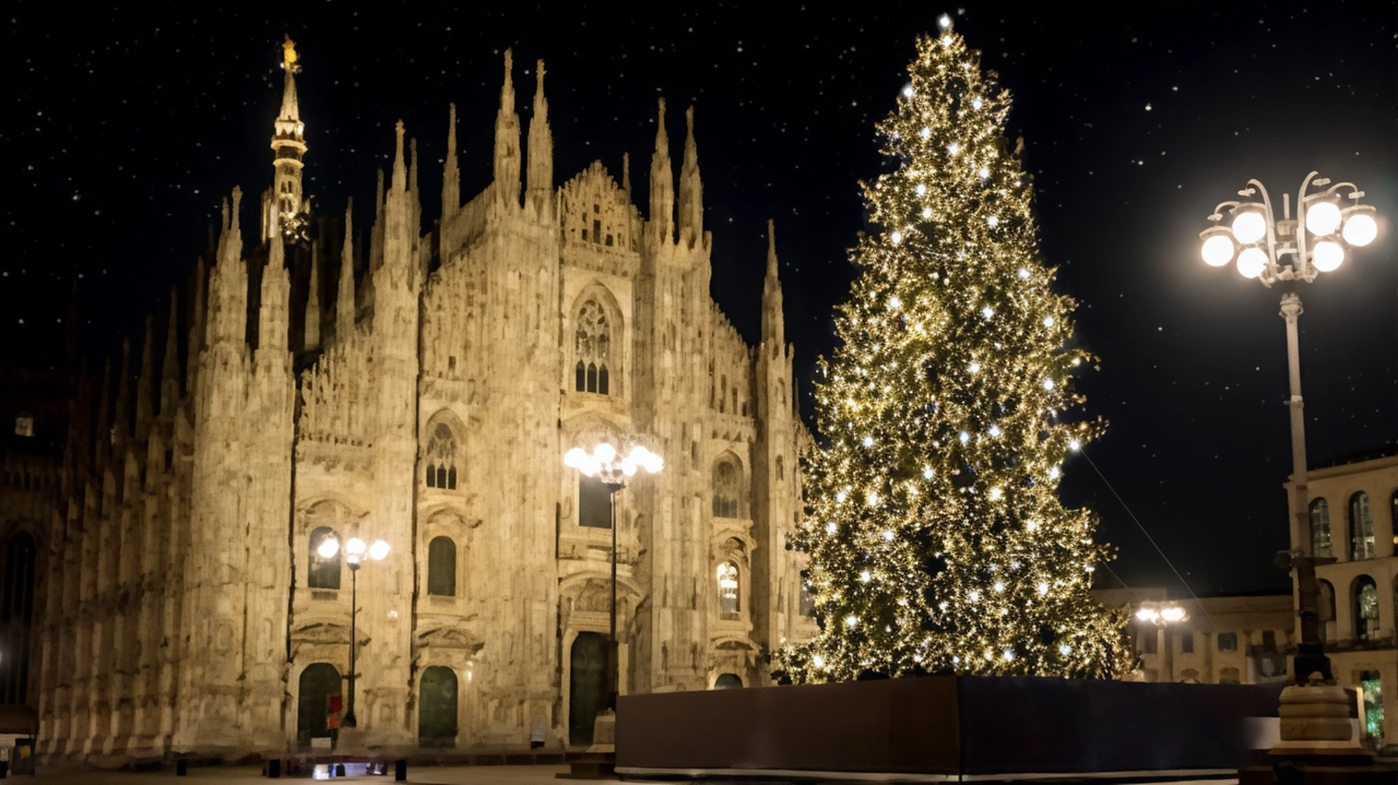Piazza del Duomo con l’albero di Natale installato per le festività Piazza del Duomo con l’albero di Natale installato per le festività