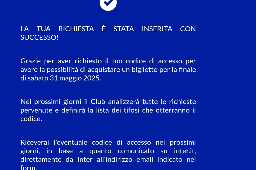 Il messaggio che compare alla fine della procedura online