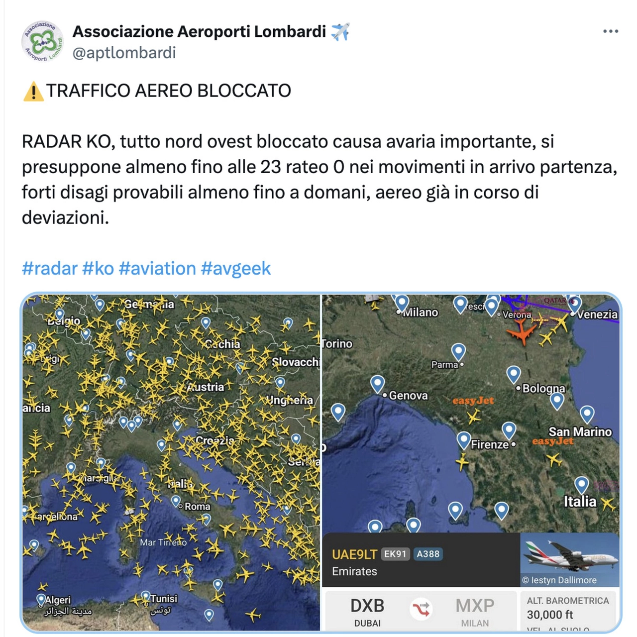 Sospesi i voli negli aeroporti del nordovest