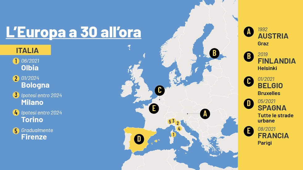 Le città d'Europa con il limite di velocità a 30 km/h