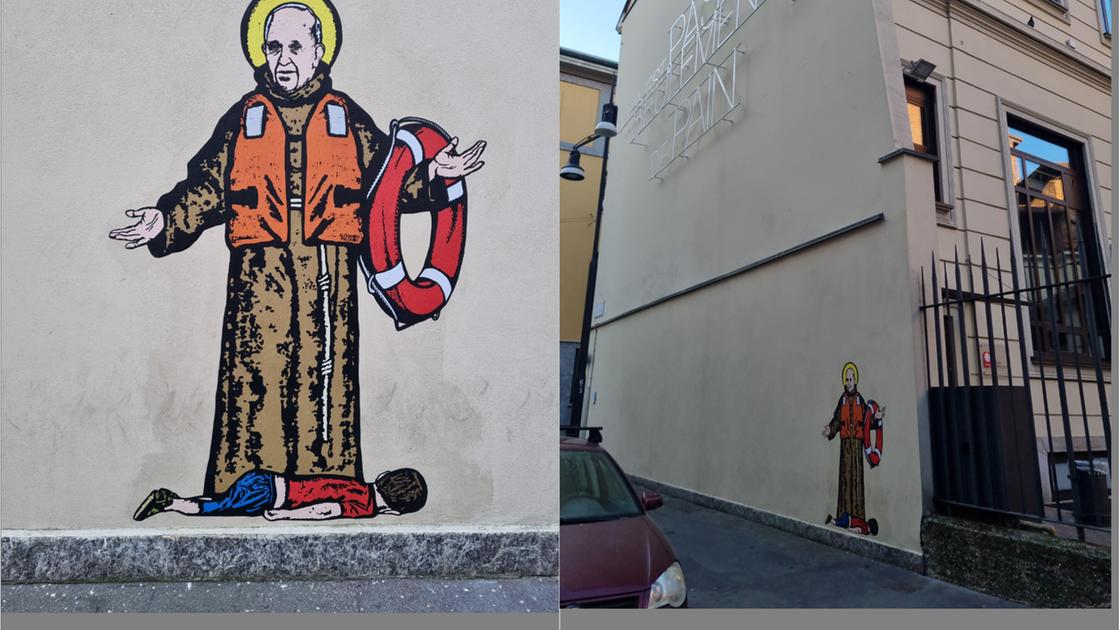 Franciscus – The Hope: il murale con Papa Francesco e il bimbo siriano annegato sui muri della Caritas Ambrosiana