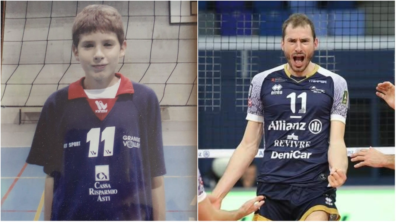 Matteo Piano all'inizio della sua avventura nel volley e durante una delle ultime partite (foto da Instagram)