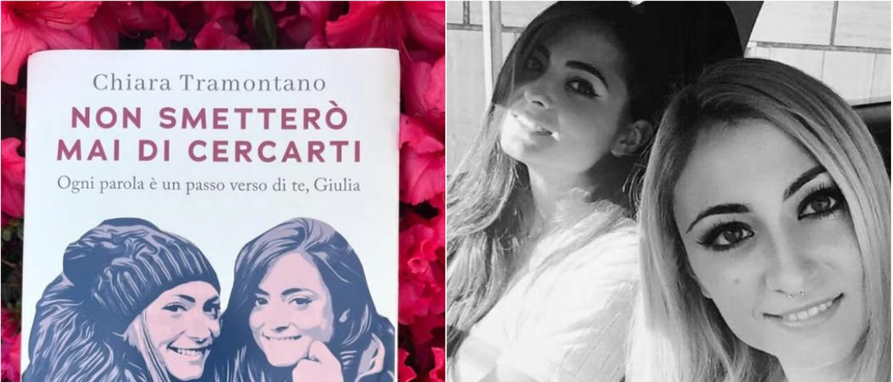 Giulia e Chiara Tramontano insieme sulla copertina del libro e in uno scatto di un momento felice