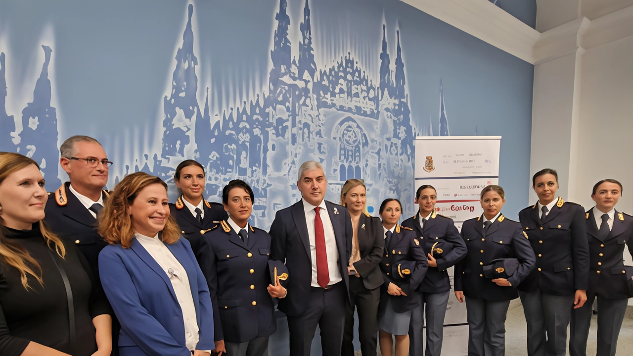 Il questore di Milano Bruno Megale (al centro con la cravatta rossa) con Monica Caserta e altri protagonisti dell’iniziativa, a cominciare dalle poliziotte in servizio a Milano Il questore di Milano Bruno Megale (al centro con la cravatta rossa) con Monica Caserta e altri protagonisti dell’iniziativa, a cominciare dalle poliziotte in servizio a Milano