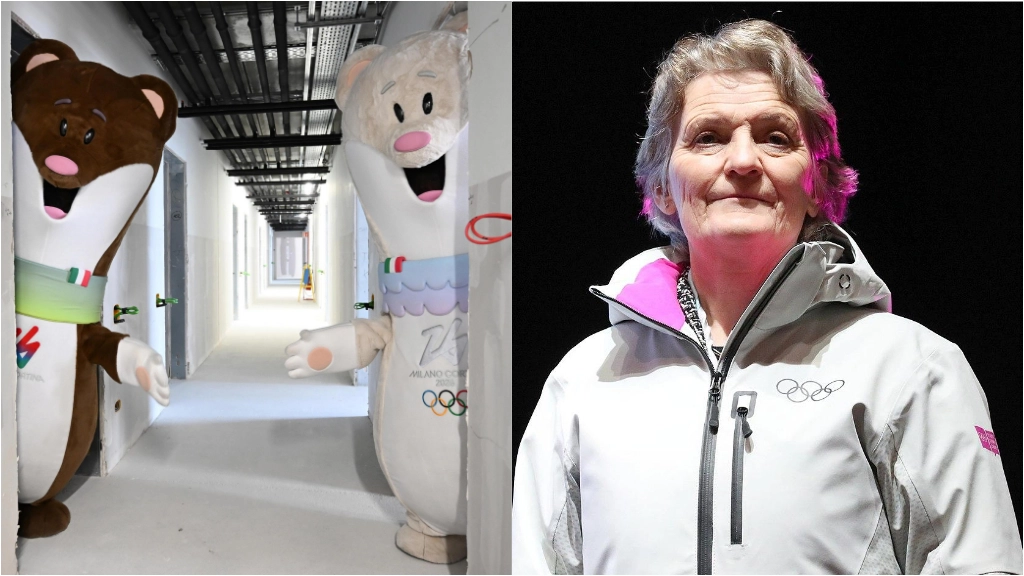 Le due mascotte dei Giochi al villaggio olimpico e Kristin Kloster Le due mascotte dei Giochi al villaggio olimpico e Kristin Kloster