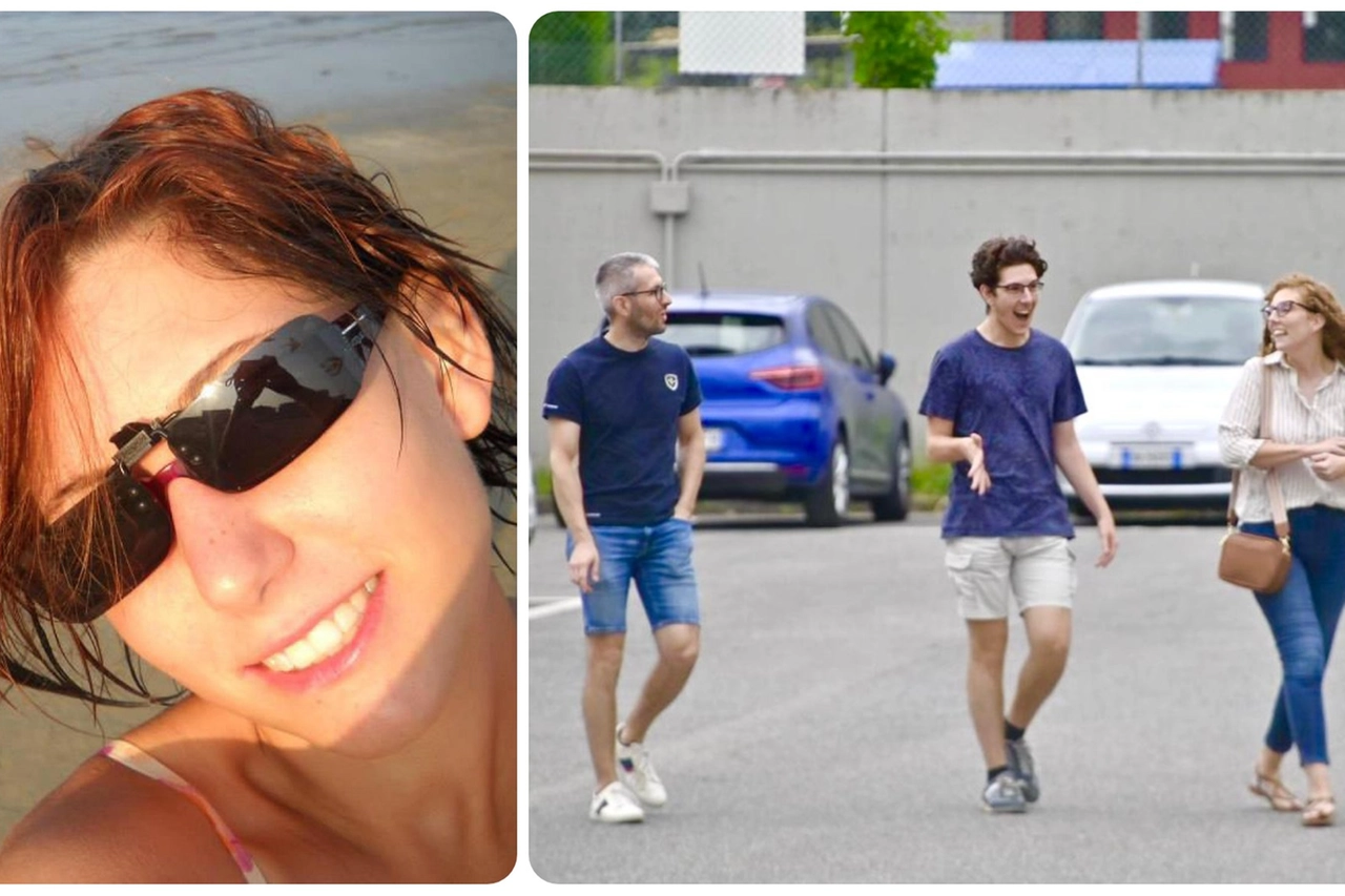 Melody Verzeni con marito e fratello Christopher  (al centro) nel cortile della caserma  dei Cc di via delle Valli. Aspettiamo l’uscita poi metto in sistema