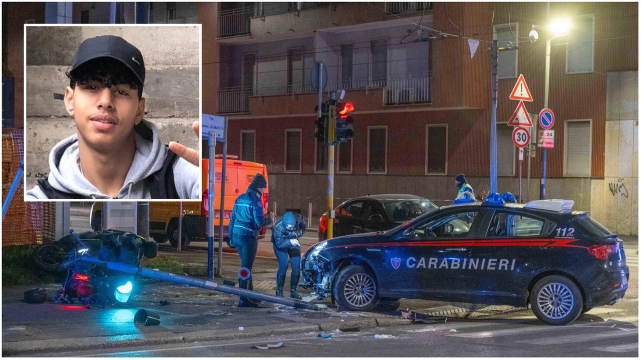 I rilievi sul luogo dell'incidente; nel riquadro, Ramy Elgaml