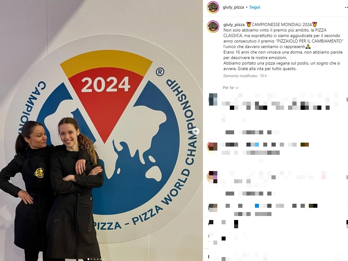 Giulia Vicini e la sua socia Giulia Zanni, primo posto Pizza Classica al Campionato mondiale della pizza a Parma (Foto Instagram)