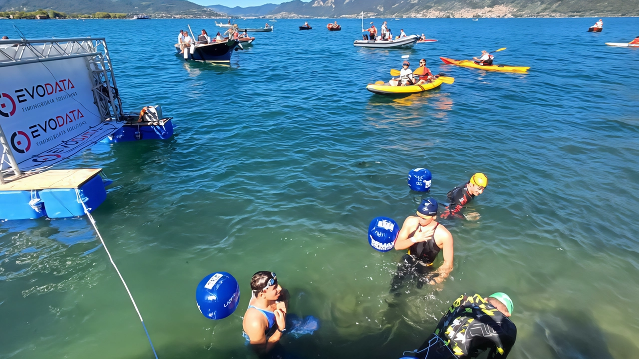 Samuele Salvi, di Ospitaletto, è tesserato alla Gam Team di Travagliato guidata dal campione olimpionico Giorgio Lamberti. Cinquecento atleti in acqua.