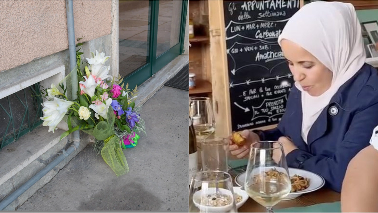 Un mazzo di fiori lasciato davanti alla casa dove viveva Amina Sailouhi, la 43enne uccisa a coltellate sabato sera dal marito Un mazzo di fiori lasciato davanti alla casa dove viveva Amina Sailouhi, la 43enne uccisa a coltellate sabato sera dal marito