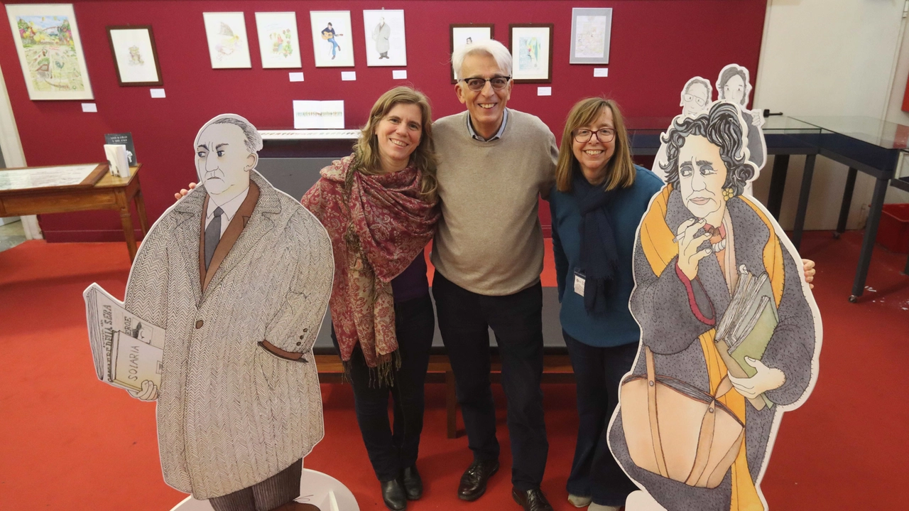 Giuseppe Corti con i colleghi e alcuni dei suoi personaggi a grandezza quasi naturale Giuseppe Corti con i colleghi e alcuni dei suoi personaggi a grandezza quasi naturale
