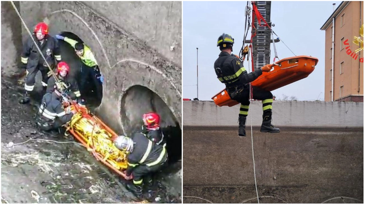 Due immagini del recupero della donna finita nel canale Villoresi: in azione i vigili del fuoco Due immagini del recupero della donna finita nel canale Villoresi: in azione i vigili del fuoco