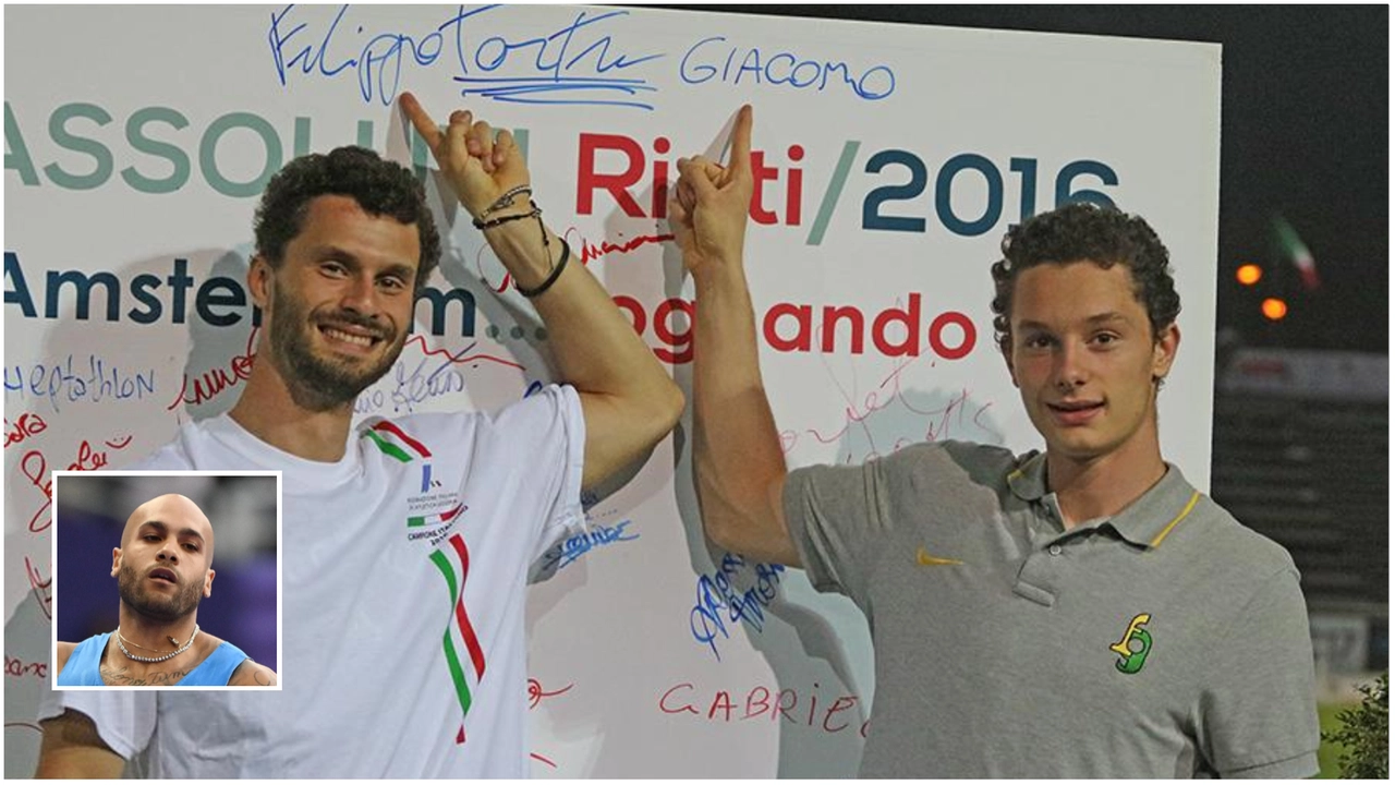 Giacomo e Filippo Tortu insieme in una foto di qualche anno fa (sito Atletica Riccardi); nel riquadro Marcell Jacobs