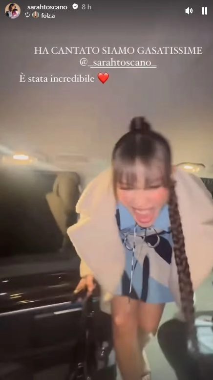 Sarah Toscano al termine della prima serata di Sanremo 2025 (Frame video Instagram)