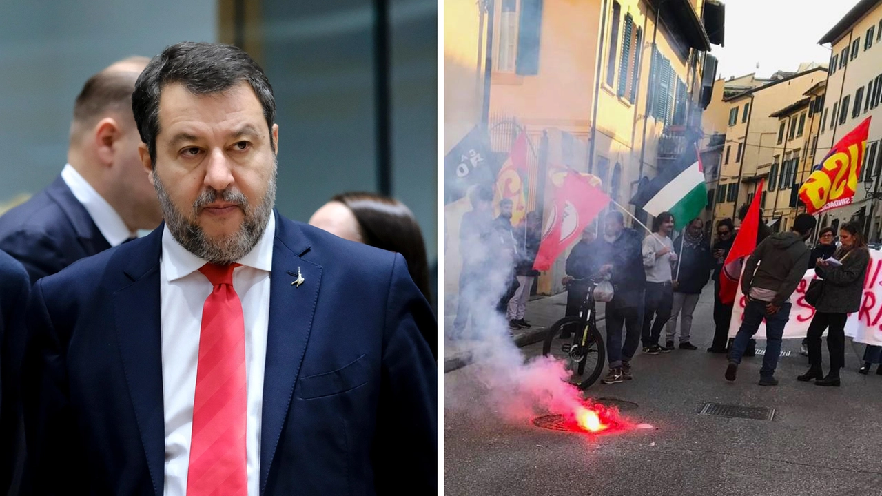 Il ministro dei Trasporti Matteo Salvini. A destra, una protesta dell'Unione sindacati di base Il ministro dei Trasporti Matteo Salvini. A destra, una protesta dell'Unione sindacati di base