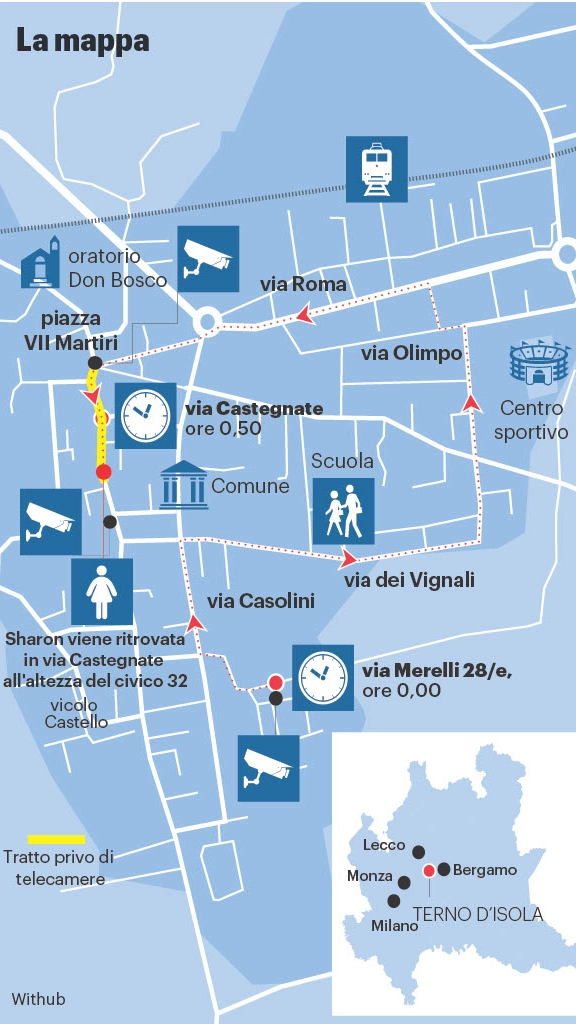 La mappa del percorso di Sharon Verzeni nella notte tra il 29 e il 30 luglio