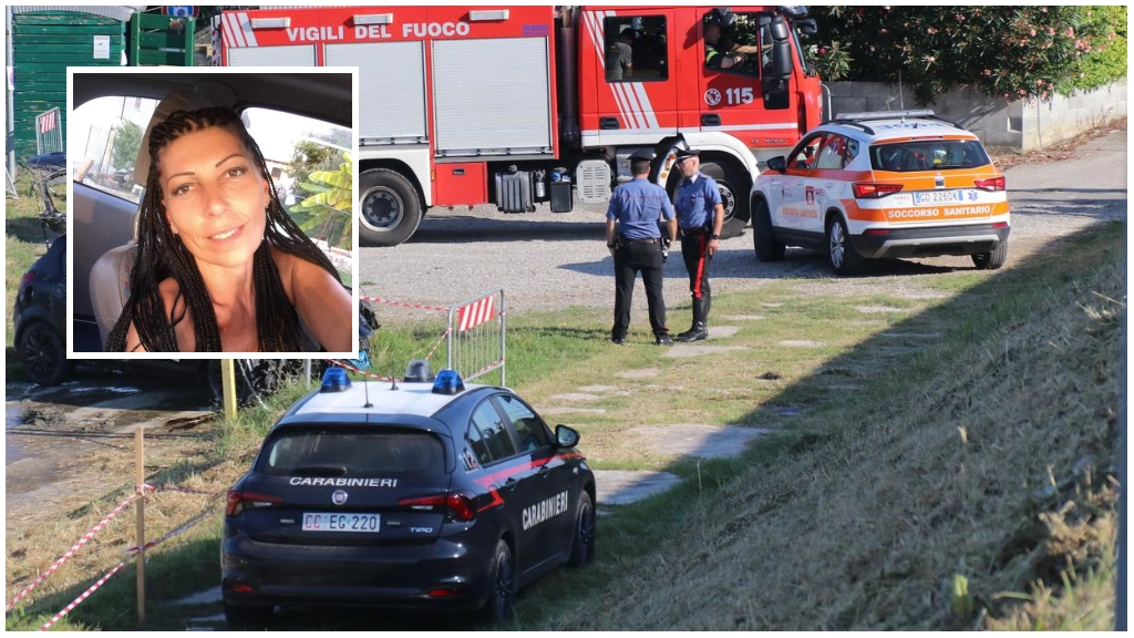 Il luogo dove è stata recuperata l'auto della coppia finita nel Po; nel riquadro Lorena Vezzosi, uccisa dall'ex marito prima che l'auto si inabissasse nel fiume
