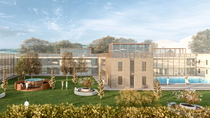 Il rendering che mostra l’aspetto delle terme dopo la riqualificazione Il rendering che mostra l’aspetto delle terme dopo la riqualificazione