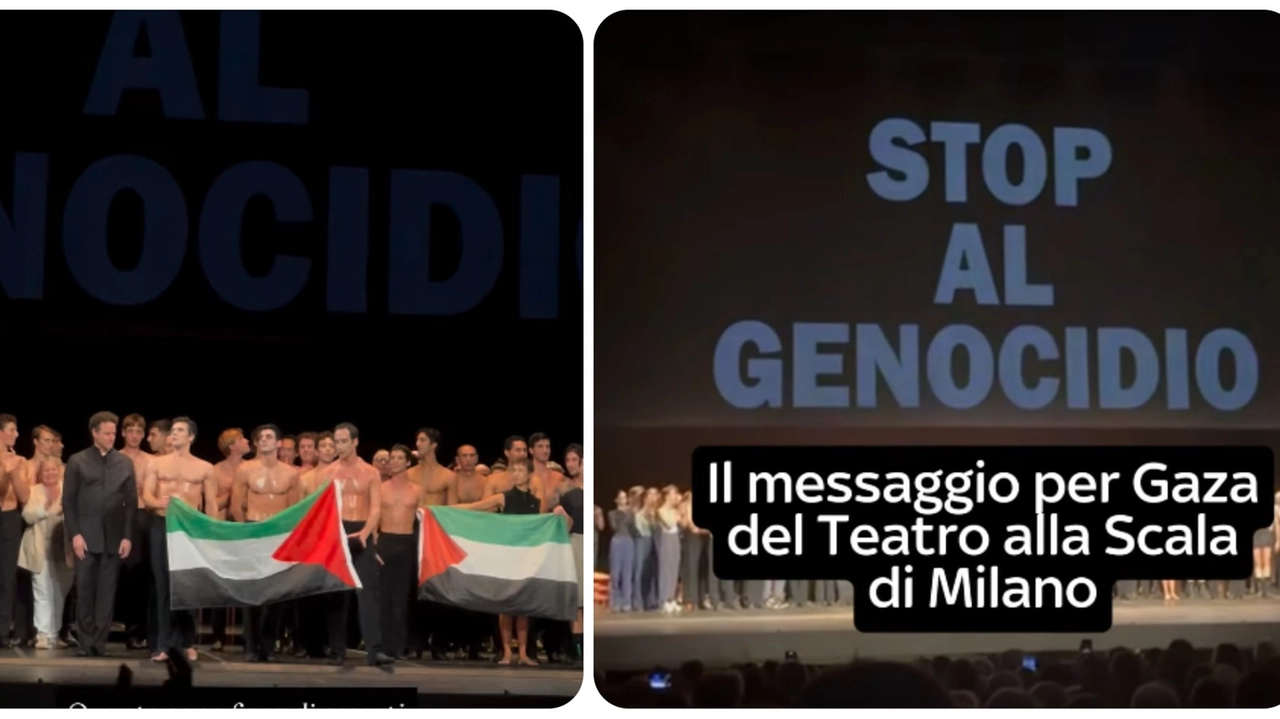 L'iniziativa della Scala di Milano a favore della Palestina (foto Instagram @robertobolle)
