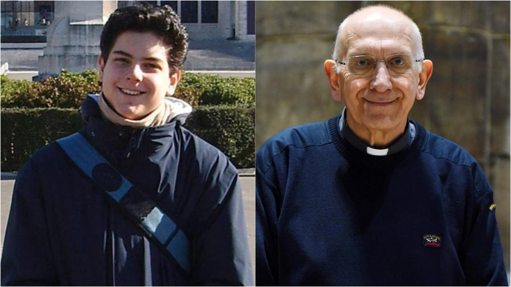 A sinistra, Carlo Acutis. A fianco, monsignor Agnesi dell'Arcidiocesi di Milano che celebrerà la messa in suo onore venerdì 12 ottobre nella chiesa di Santa Maria Segreta A sinistra, Carlo Acutis. A fianco, monsignor Agnesi dell'Arcidiocesi di Milano che celebrerà la messa in suo onore venerdì 12 ottobre nella chiesa di Santa Maria Segreta
