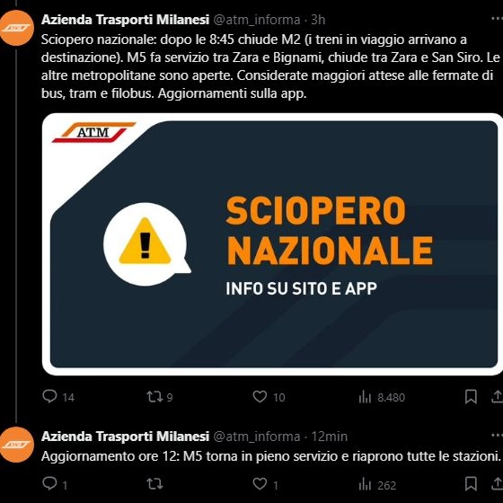 Atm aggiorna i passeggeri riguardo la situazione delle linee della metropolitana (Profilo X)