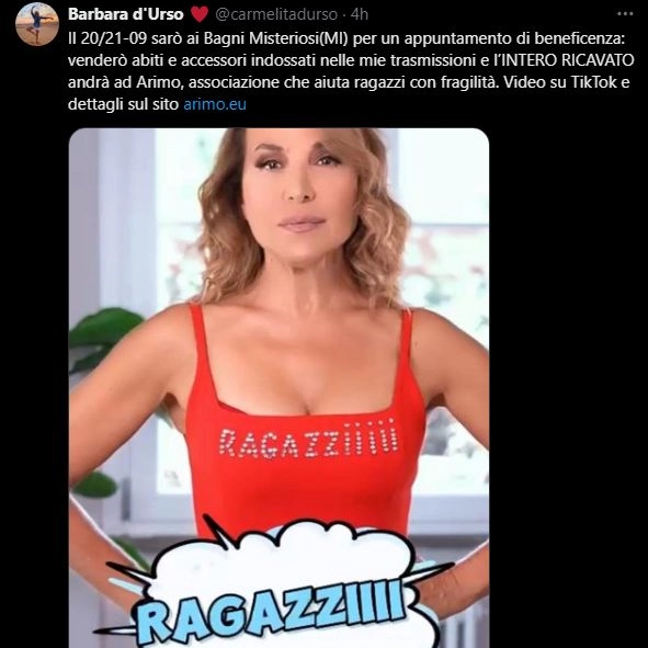Barbara d'Urso annuncia l'asta dei suoi abiti e accessori con un post su X
