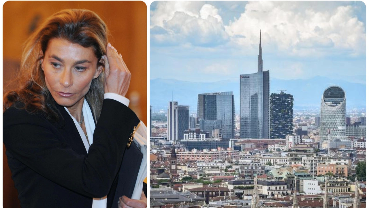 Giulia Ligresti e lo skyline di Porta Nuova visto dal terrazzo all'ultimo piano della Torre Velasca appena restaurata Giulia Ligresti e lo skyline di Porta Nuova visto dal terrazzo all'ultimo piano della Torre Velasca appena restaurata