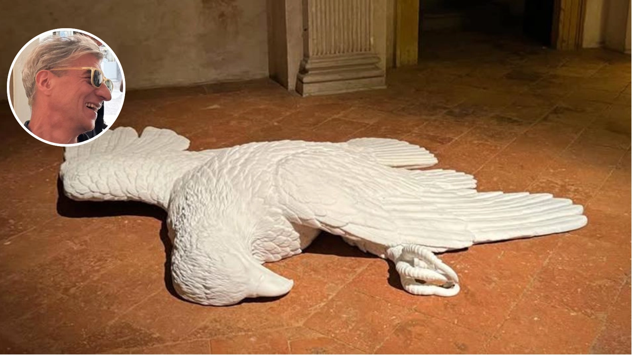 Bones, l'aquila abbattuta di Maurizio Cattelan, esposta all'ex oratorio di San Lupo a Bergamo