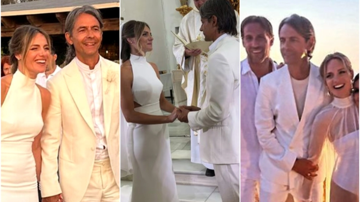 Le foto dai social del matrimonio tra Pippo Inzaghi e la wedding planner Angela Robusti. Il sì a Formentera, poi si replica a Salerno