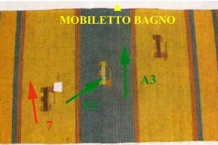Il particolare del tappetino macchiato di sangue analizzato nuovamente dai periti