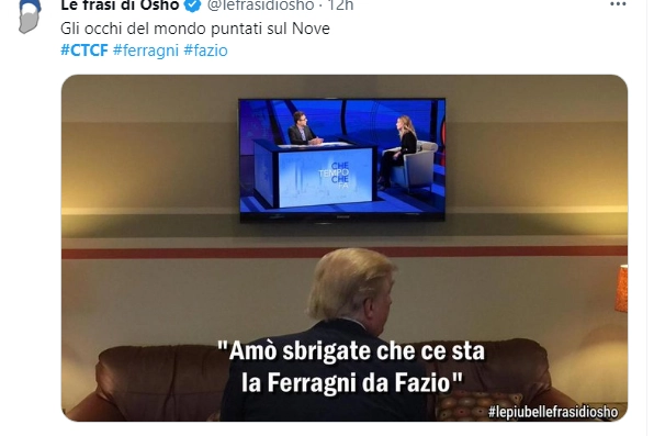 Anche Trump davanti alla tv per sentire Chiara Ferragni (da X)