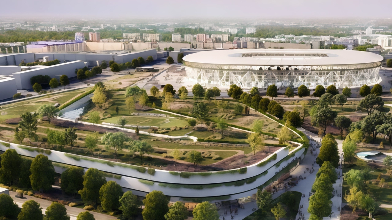 Un rendering del 2022 che mostra il nuovo stadio e il Meazza rifunzionalizzato Un rendering del 2022 che mostra il nuovo stadio e il Meazza rifunzionalizzato