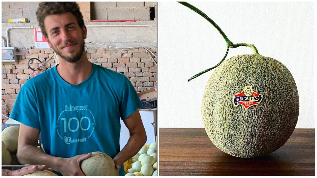 Valter Cavalli; a destra, un melone Yubari King prodotto in Giappone Valter Cavalli; a destra, un melone Yubari King prodotto in Giappone