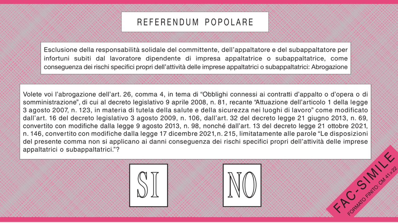 Referendum, il fa-simile della scheda per il quesito sugli appaltatori Referendum, il fa-simile della scheda per il quesito sugli appaltatori