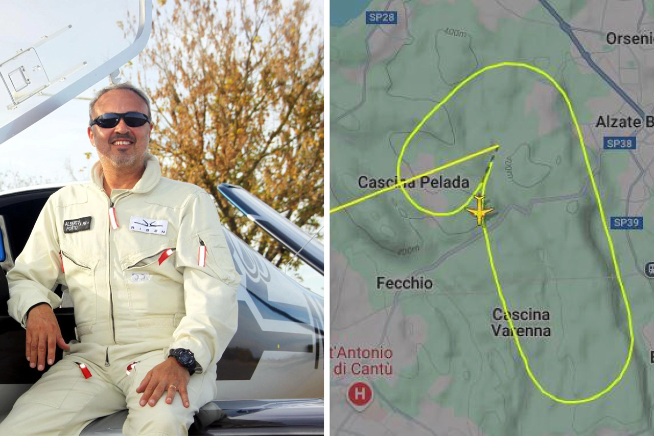 Alberto Porto e il percorso dell'ultraleggero, con salita rapida a 1.575 piedi e velocità 93 nodi