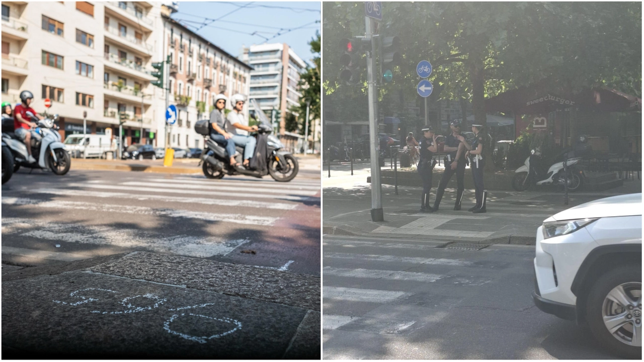 Il luogo dell'incidente e, a destra, agenti della polizia locale sul posto Il luogo dell'incidente e, a destra, agenti della polizia locale sul posto