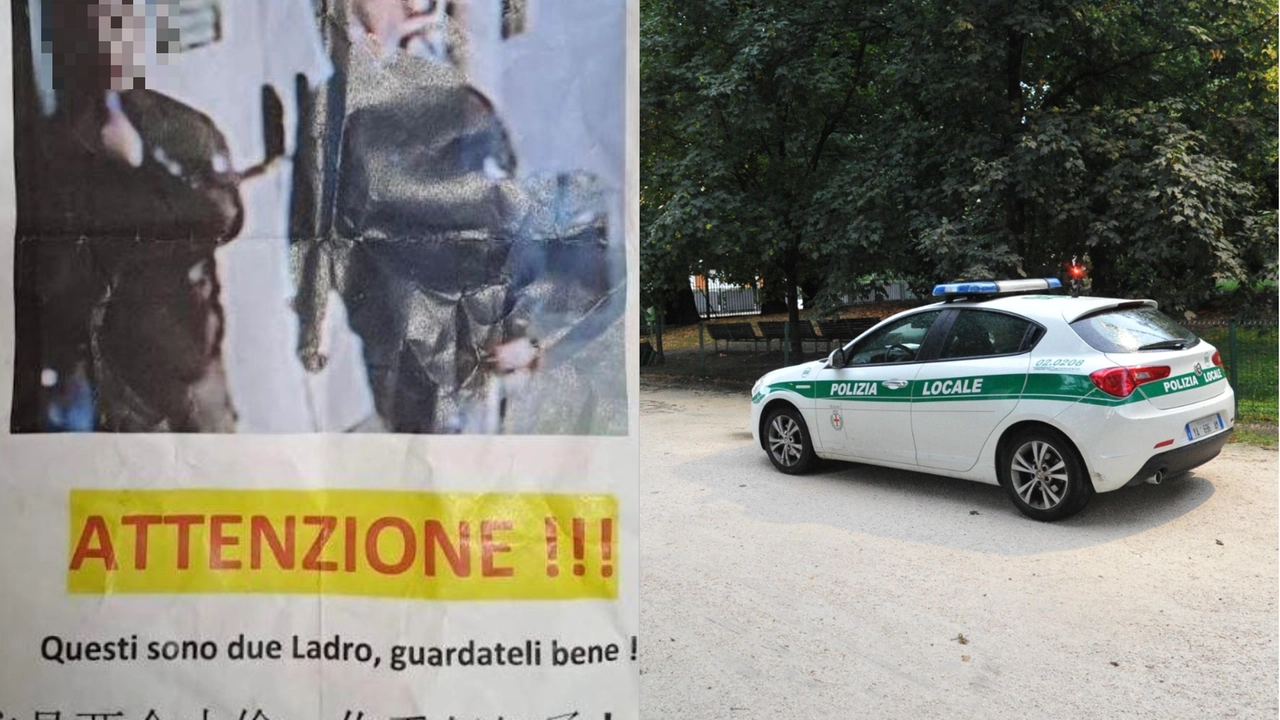 Il volantino con la foto dei fantomatici ladri usato dal diciottenne romeno al Parco Sempione