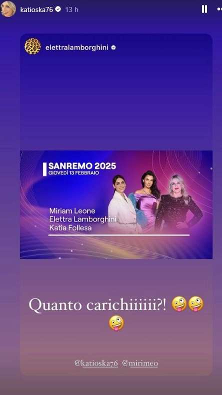 Katia Follesa ha condiviso una storia Instagram di Elettra Lamborghini